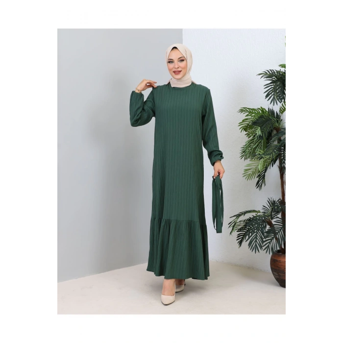 Lara Kuşaklı Elbise Zümrüt