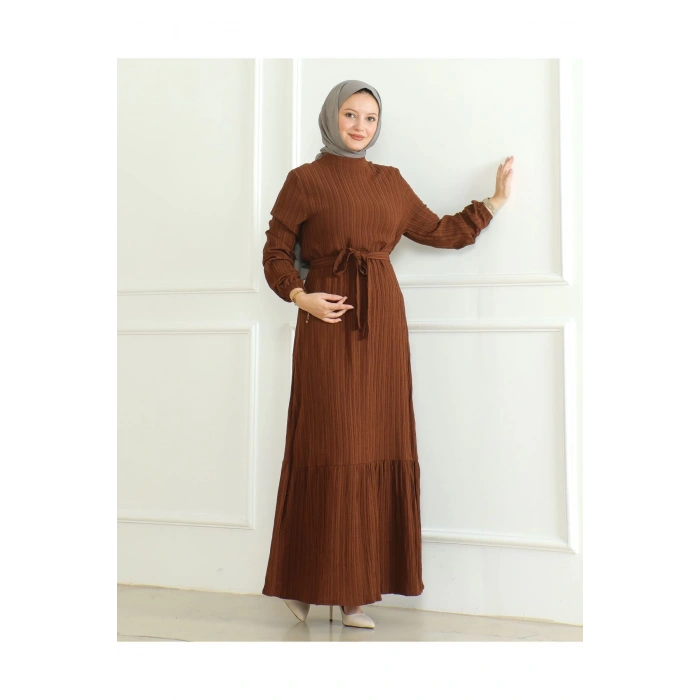 Lara Kuşaklı Elbise Kahve