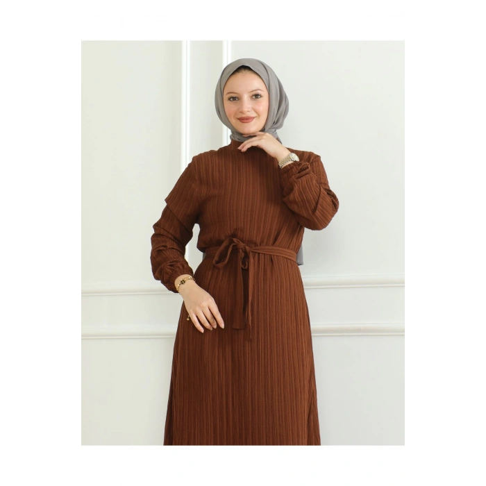 Lara Kuşaklı Elbise Kahve