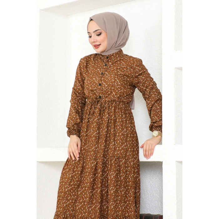 Çıtır Desen Düğmeli Elbise
