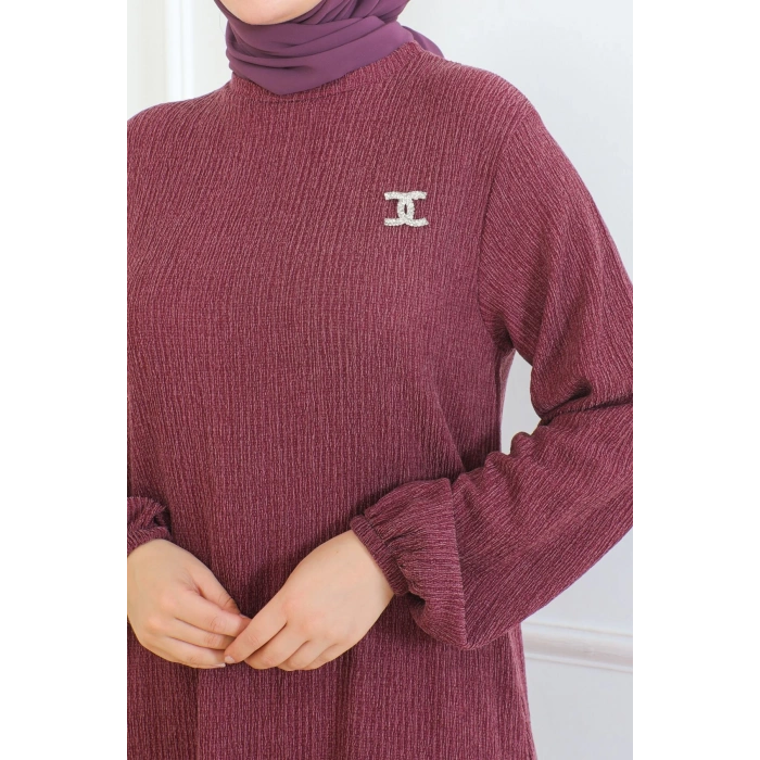 Broş Detaylı Karin Elbise Bordo