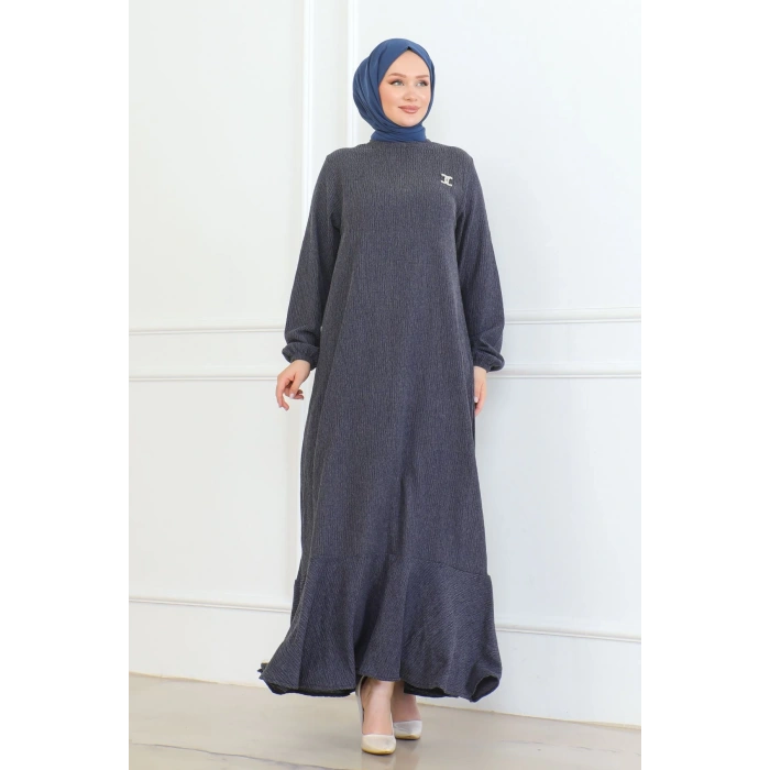 Broş Detaylı Karin Elbise Lacivert