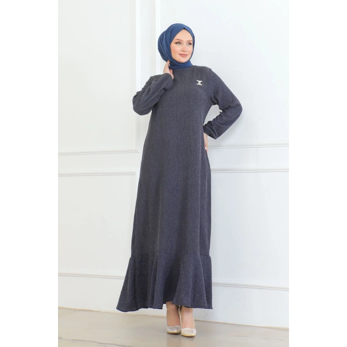 Broş Detaylı Karin Elbise Lacivert