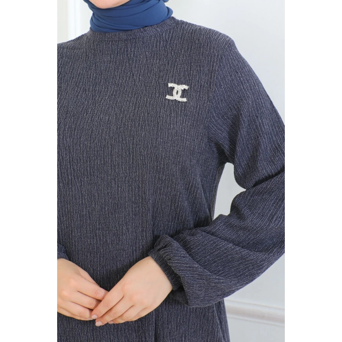 Broş Detaylı Karin Elbise Lacivert