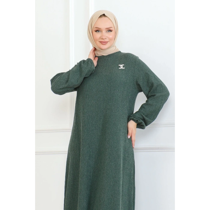 Broş Detaylı Karin Elbise yeşil