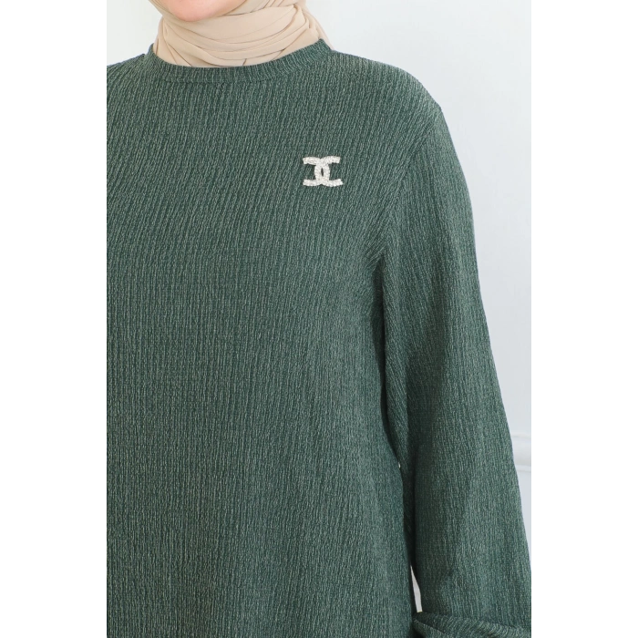 Broş Detaylı Karin Elbise yeşil