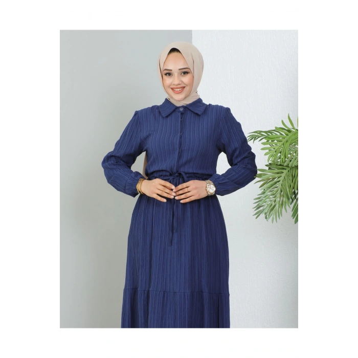 Lara Yarım Düğmeli Gömlek Yaka Elbise