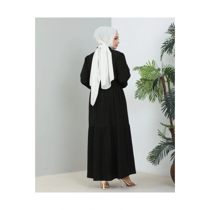 Lara Yarım Düğmeli Gömlek Yaka Elbise