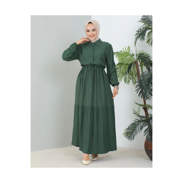 Lara Yarım Düğmeli Gömlek Yaka Elbise