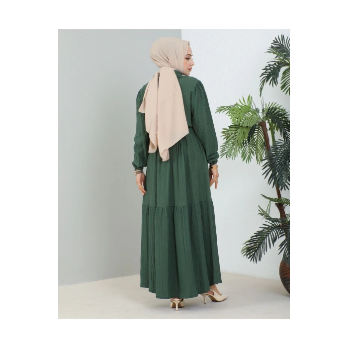 Lara Yarım Düğmeli Gömlek Yaka Elbise