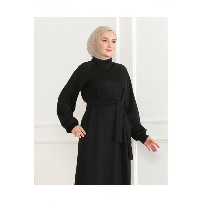 İki İplik Kemerli Balıkçı Yaka Elbise