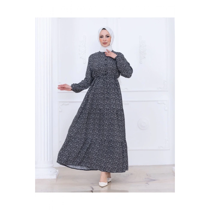 Çiçek Desen Düğmeli Elbise