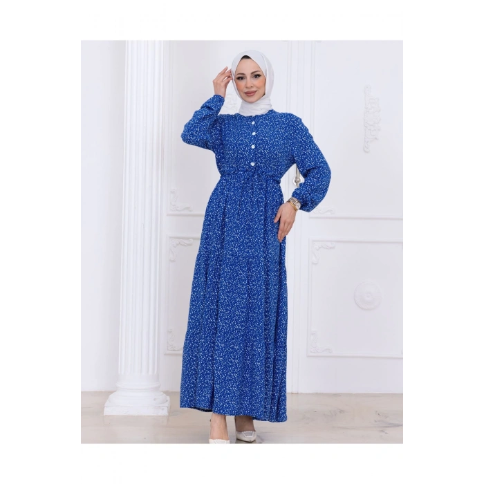 Çiçek Desen Düğmeli Elbise