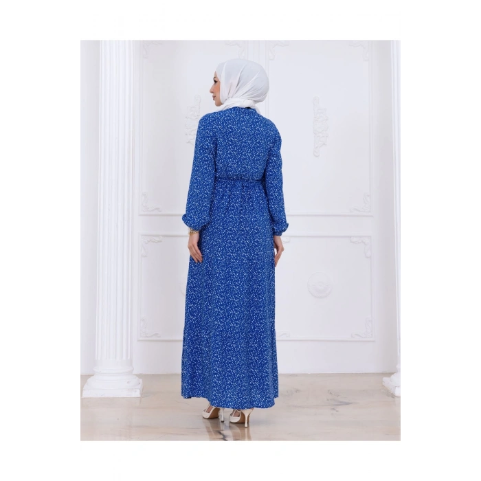 Çiçek Desen Düğmeli Elbise