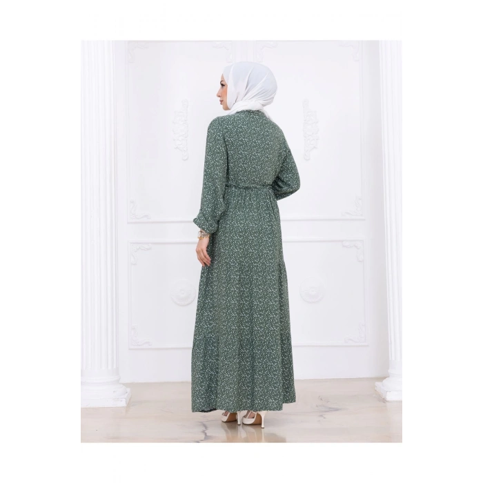 Çiçek Desen Düğmeli Elbise