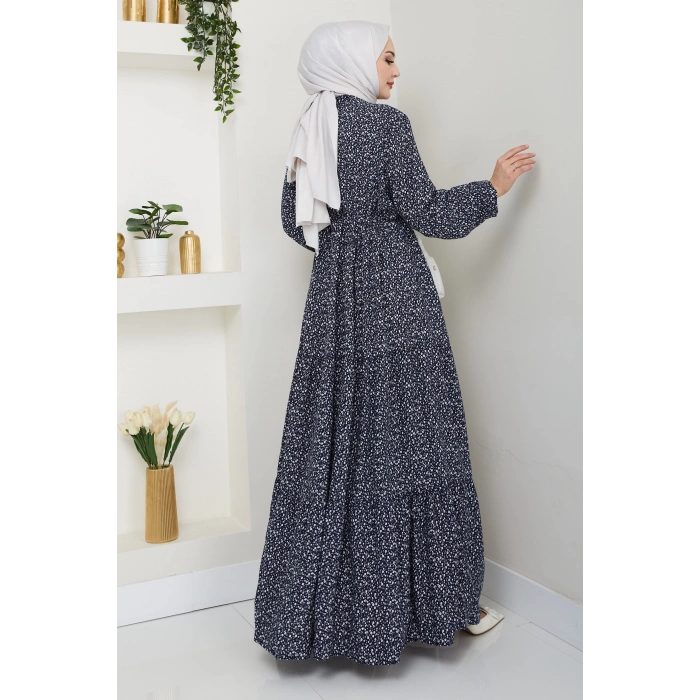 Çiçek Desen Düğmeli Elbise