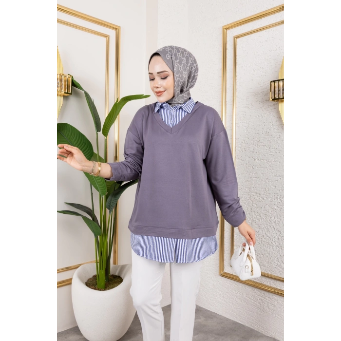 Kadın Gömlek Detaylı Modal Kumaş Tunik