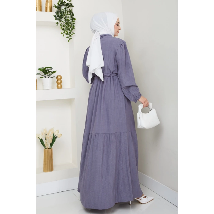 Lara Yarım Düğmeli Gömlek Yaka Elbise