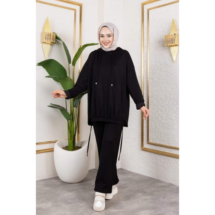 Modal Kumaş Siyah Oversize İkili Takım