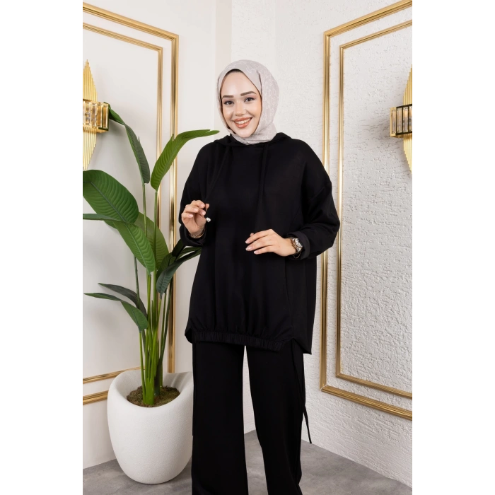 Modal Kumaş Siyah Oversize İkili Takım