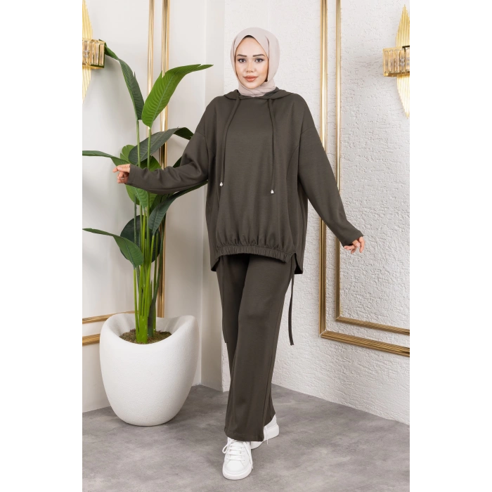 Modal Kumaş Haki Oversize İkili Takım