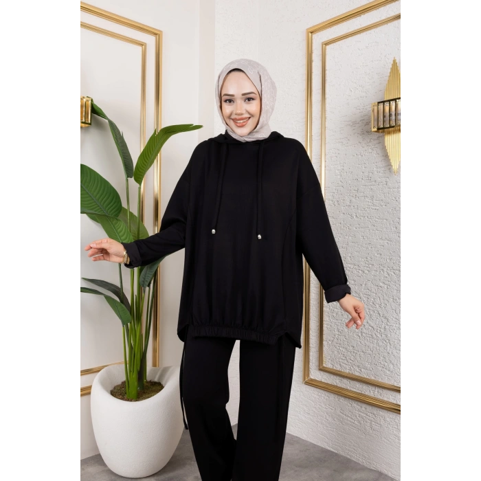 Modal Kumaş Siyah Oversize İkili Takım