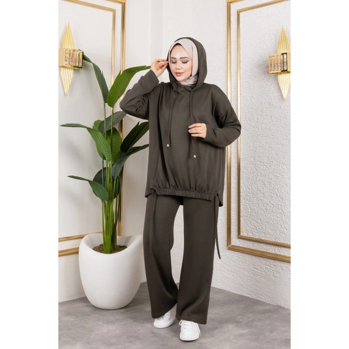 Modal Kumaş Haki Oversize İkili Takım