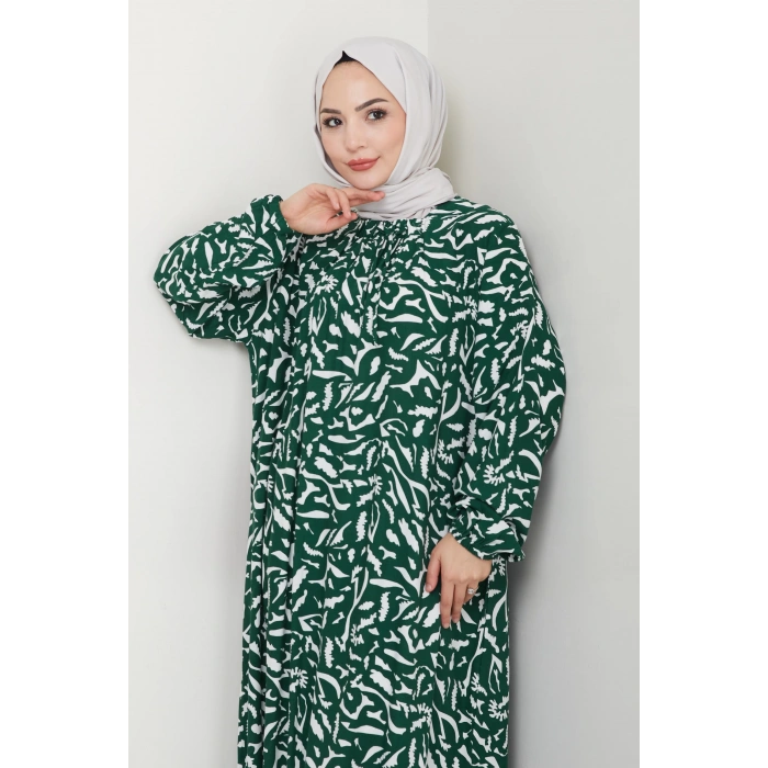 Önü Lastikli Büyük Beden Viskon Anne Elbisesi