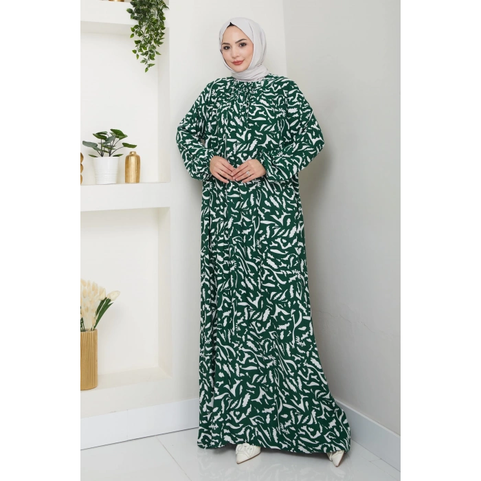 Önü Lastikli Büyük Beden Viskon Anne Elbisesi