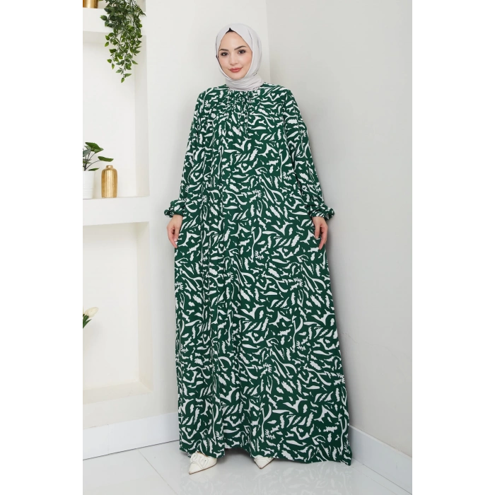 Önü Lastikli Büyük Beden Viskon Anne Elbisesi