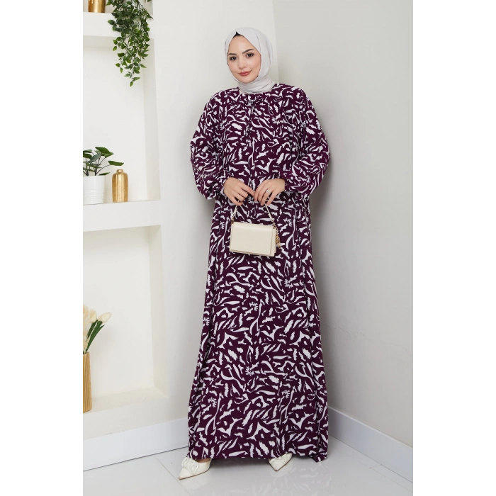 Önü Lastikli Büyük Beden Viskon Anne Elbisesi Mor