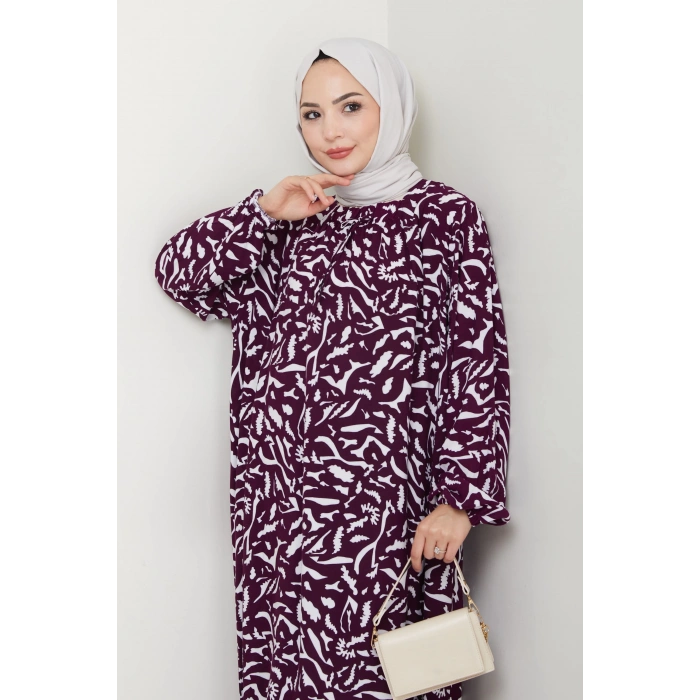 Önü Lastikli Büyük Beden Viskon Anne Elbisesi Mor