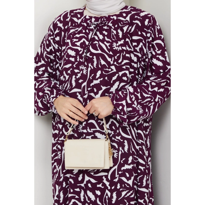 Önü Lastikli Büyük Beden Viskon Anne Elbisesi Mor