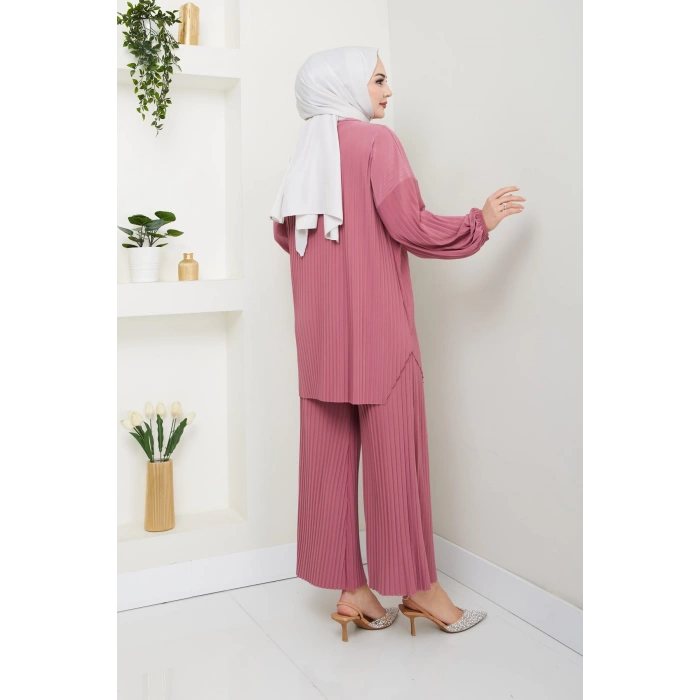 Sandy Piliseli Pantolonlu İkili Takım Pudra