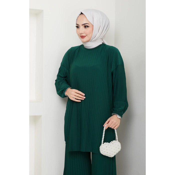 Sandy Piliseli Pantolonlu İkili Takım Zümrüt