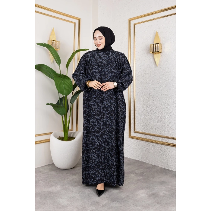 Şık ve Rahat Robalı Büyük Beden Viskon Anne Elbisesi Gri