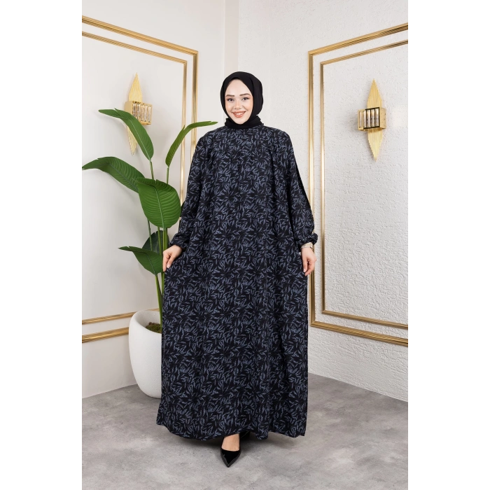 Şık ve Rahat Robalı Büyük Beden Viskon Anne Elbisesi Gri