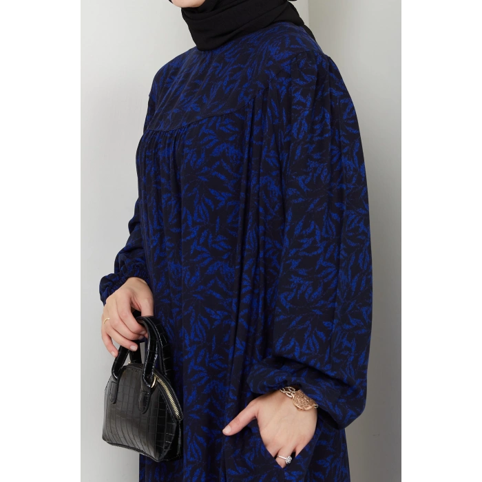 Şık ve Rahat Robalı Büyük Beden Viskon Anne Elbisesi Mavi