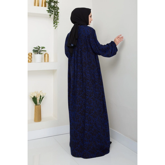 Şık ve Rahat Robalı Büyük Beden Viskon Anne Elbisesi Mavi