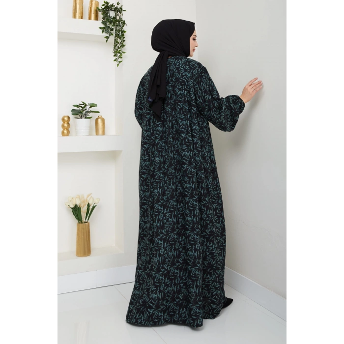 Şık ve Rahat Robalı Büyük Beden Viskon Anne Elbisesi Yeşil