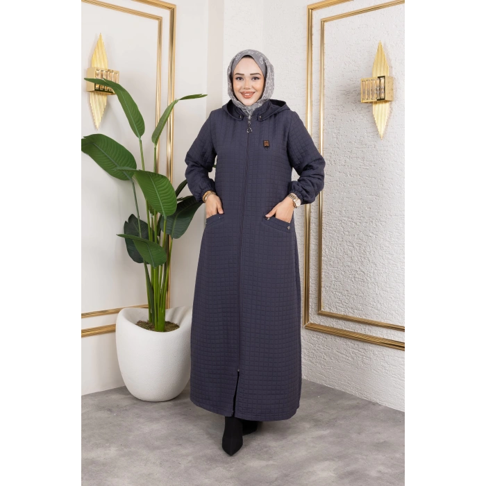 Yeni Sezon Kapüşonlu Kapitone Gri Kap