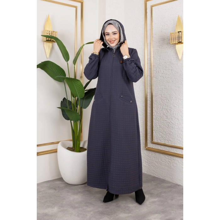 Yeni Sezon Kapüşonlu Kapitone Gri Kap