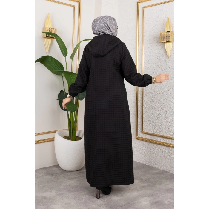 Yeni Sezon Kapüşonlu Kapitone Siyah Kap