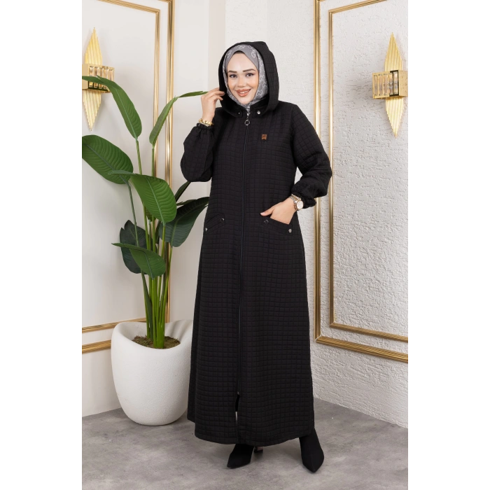 Yeni Sezon Kapüşonlu Kapitone Siyah Kap