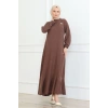 Broş Detaylı Karin Elbise Kahve