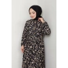 Fırça Desen Yarım Düğmeli Elbise siyah