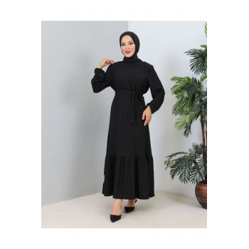 Lara Kuşaklı Elbise Siyah