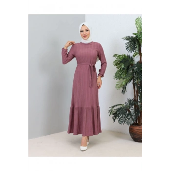 Lara Kuşaklı Elbise Gül Kurusu