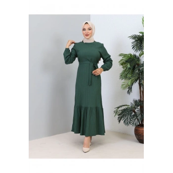 Lara Kuşaklı Elbise Zümrüt