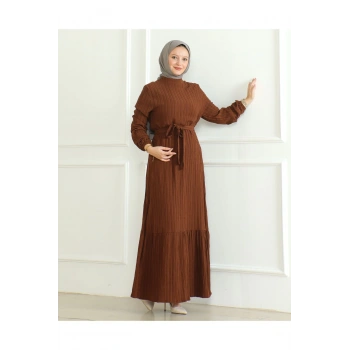 Lara Kuşaklı Elbise Kahve